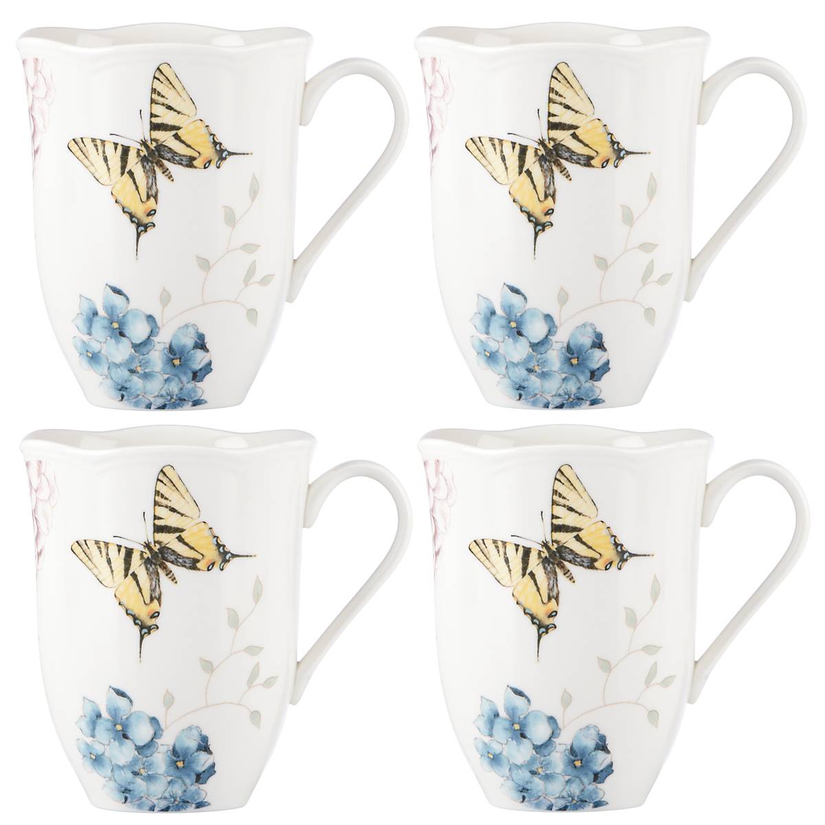 Butterfly Meadow Hydrangea Mugs - Set of 4