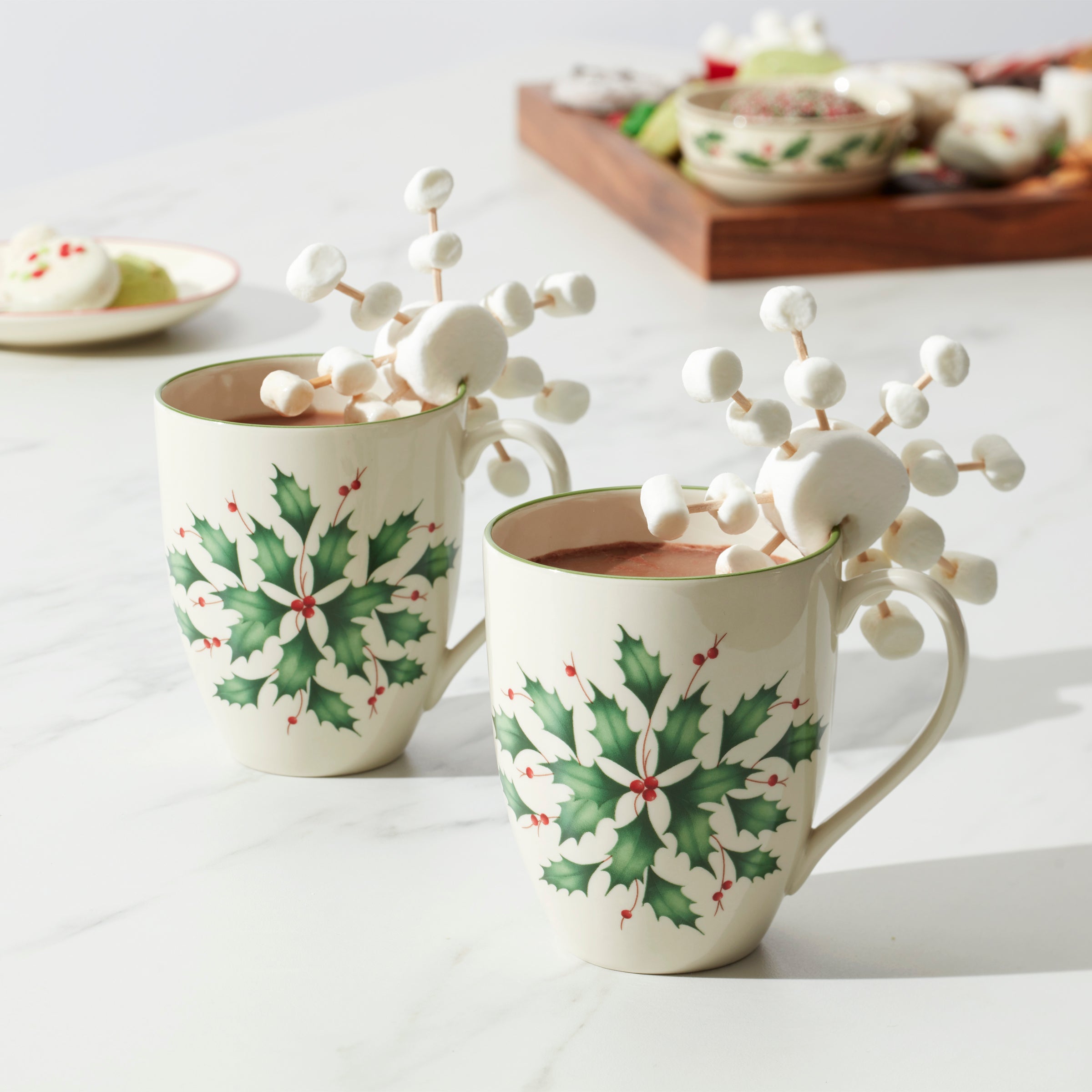 Holiday Holly Mugs - Set of 2