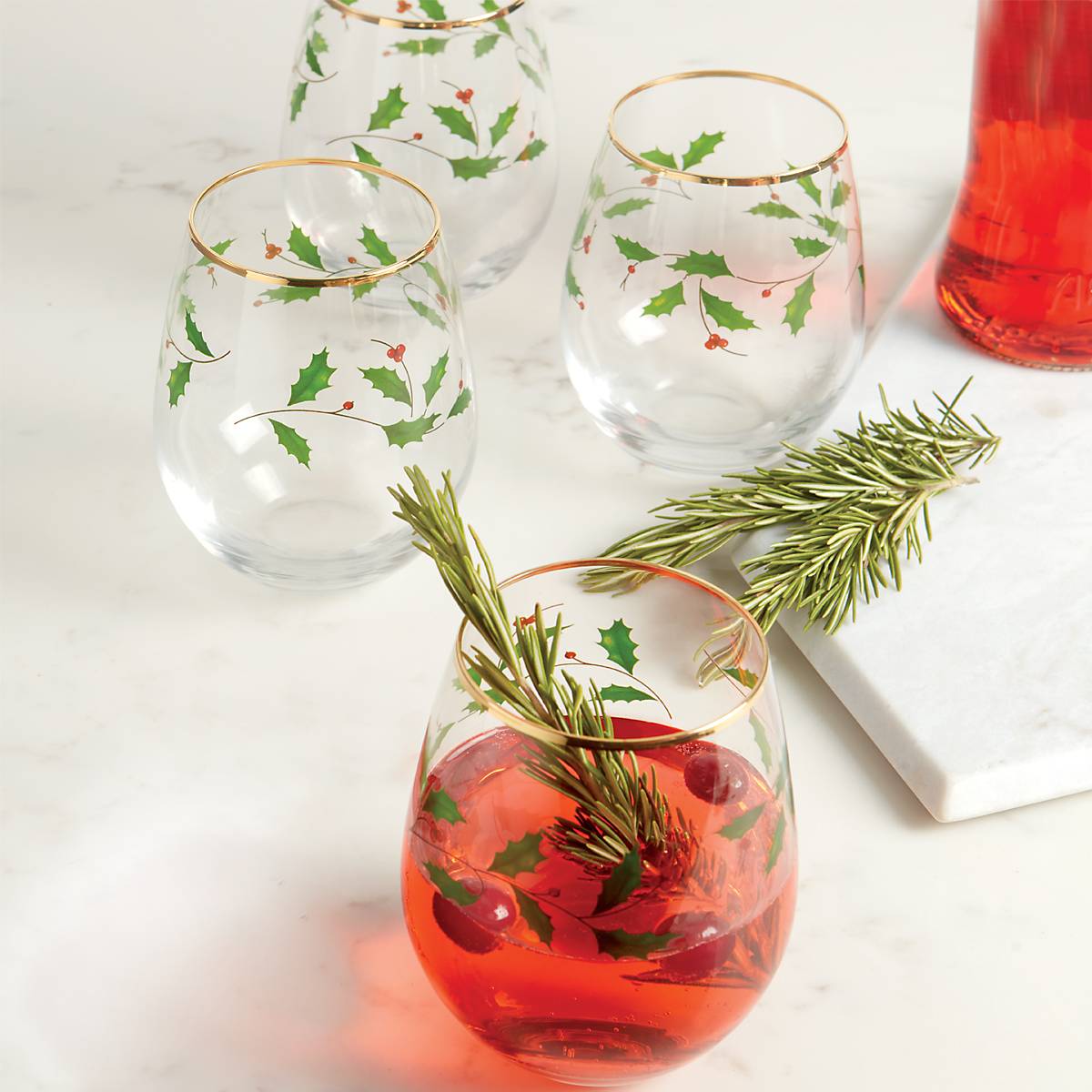 Holiday Stemless Wine Glasses - Set Of 4