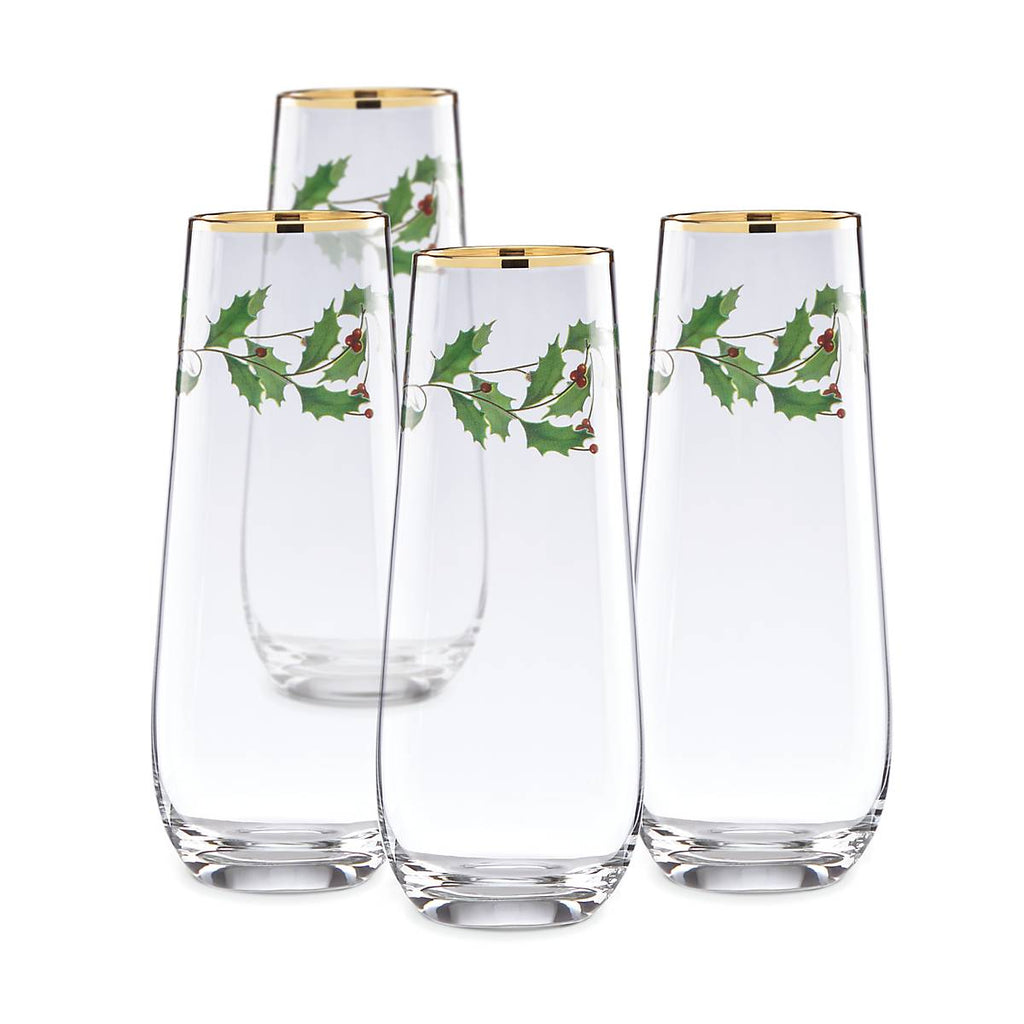 Holiday Stemless Flute Glasses - Set Of 4