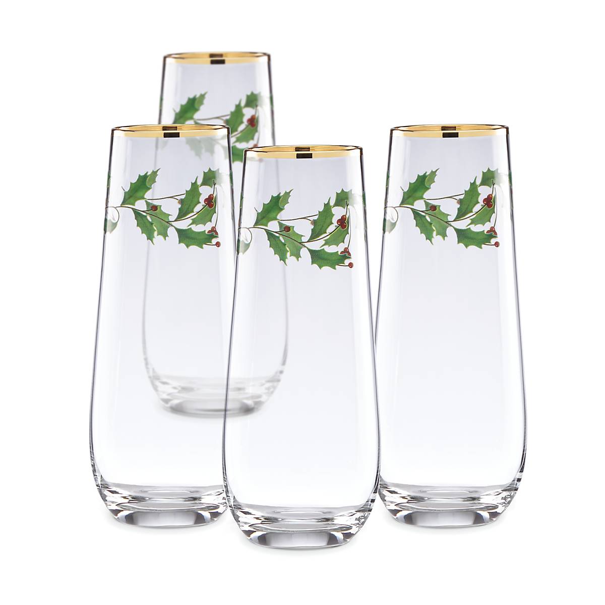 Holiday Stemless Flute Glasses - Set Of 4